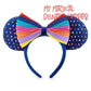 Minnie Mouse Rainbow Rhinestone Striped Ears Headband