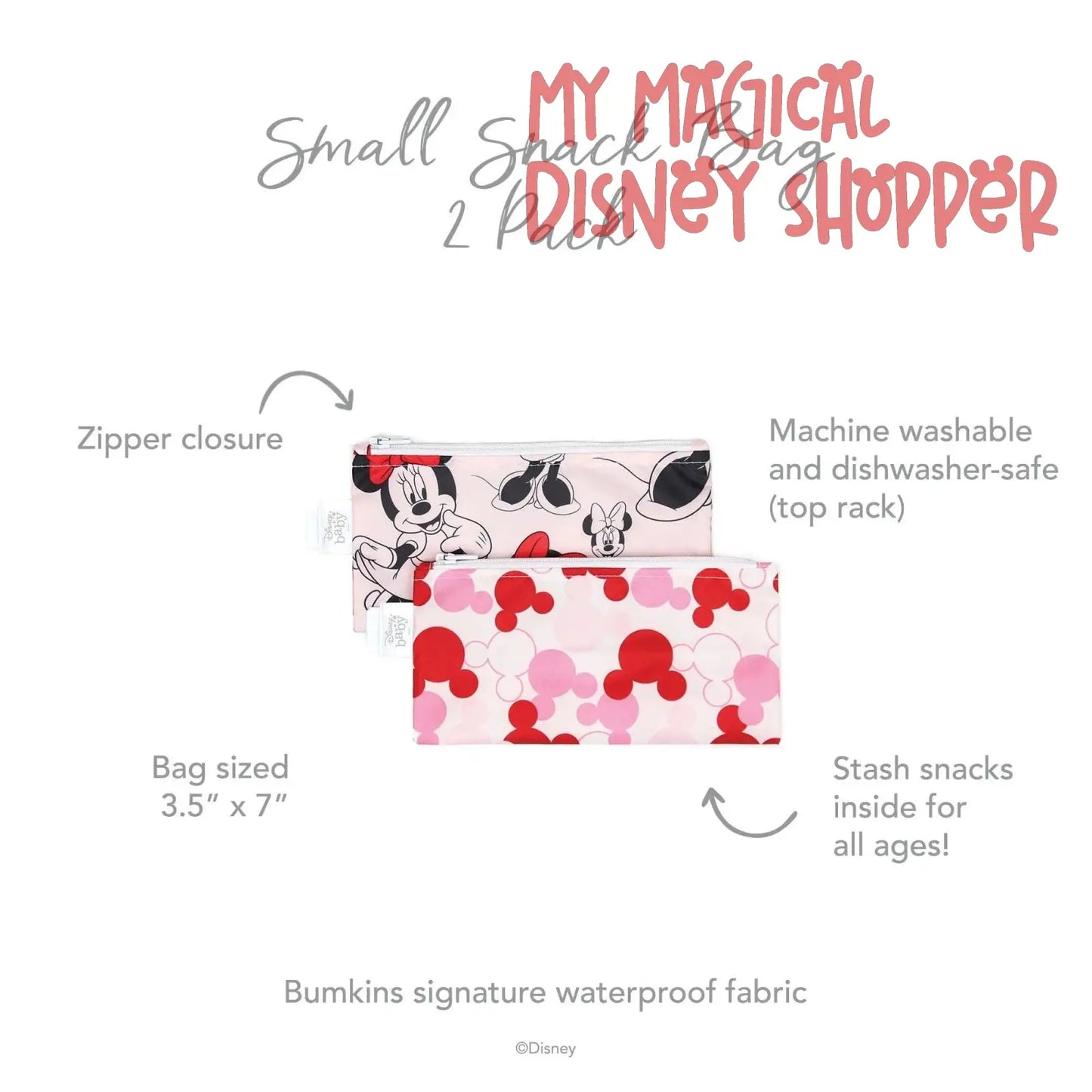 Minnie Mouse Reusable Snack Bag, Small 2-Pack