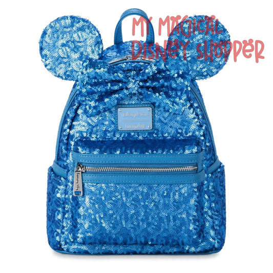 Minnie Sequin Hydrangea Blue Disney Parks Loungefly Mini Backpack