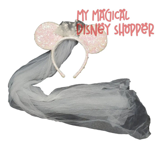 Minnie Wedding Bridal Veil Sequin Mickey Mouse Ears Headband - Vintage