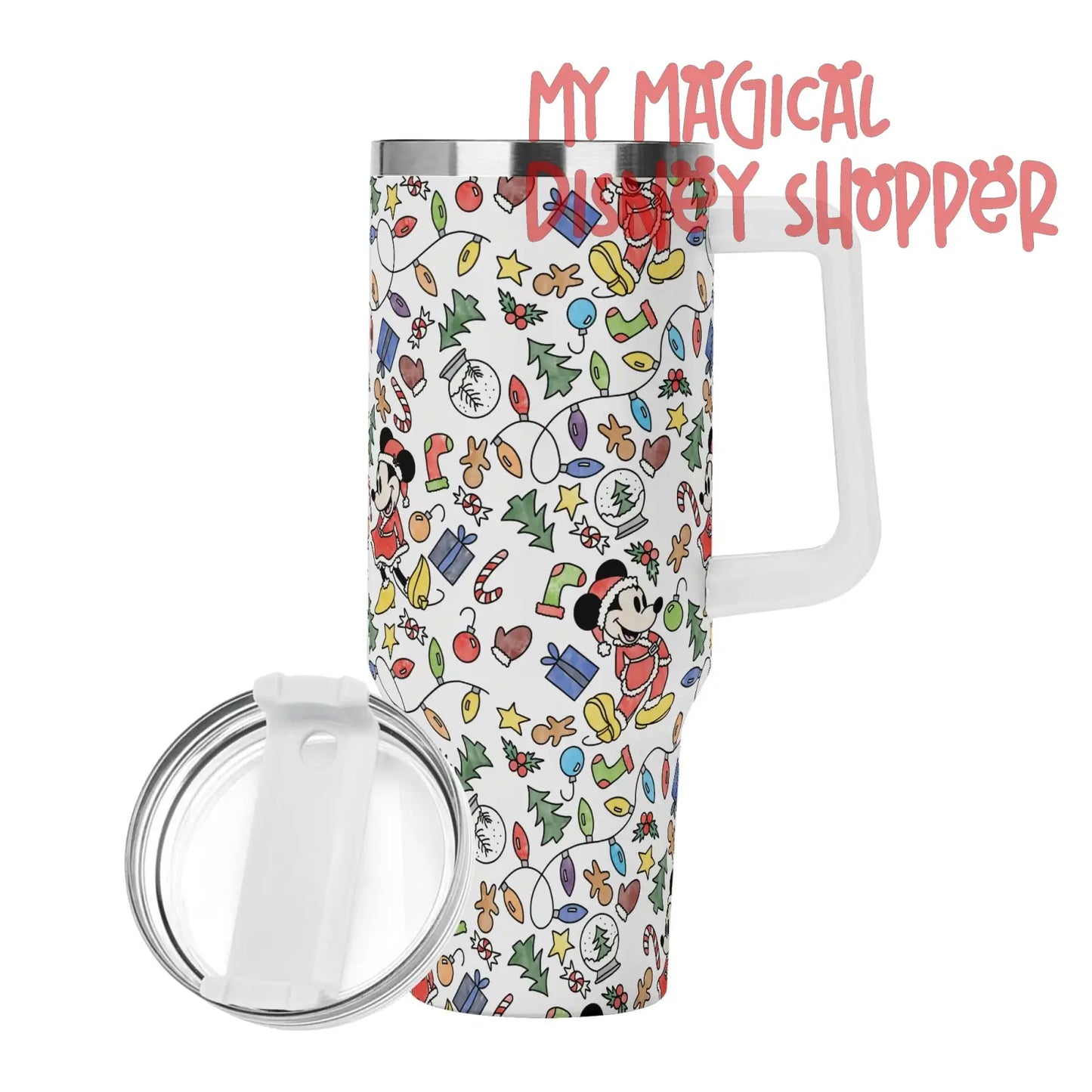 My Magical Christmas Mouse 40oz Stainless Steel Tumbler Gift With White Handle and Straw
