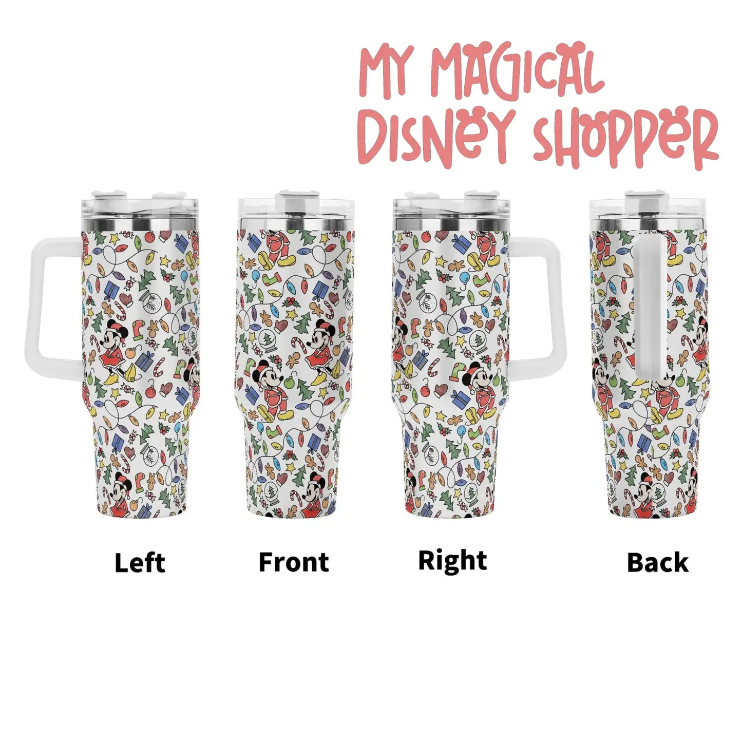 My Magical Christmas Mouse 40oz Stainless Steel Tumbler Gift With White Handle and Straw
