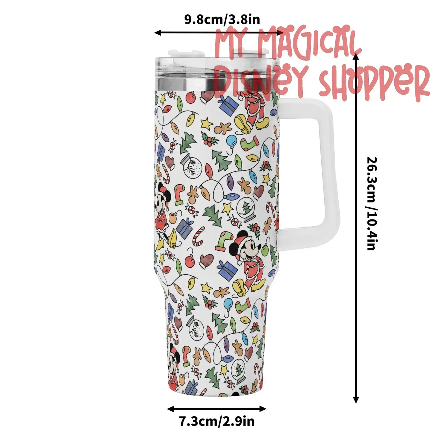 My Magical Christmas Mouse 40oz Stainless Steel Tumbler Gift With White Handle and Straw