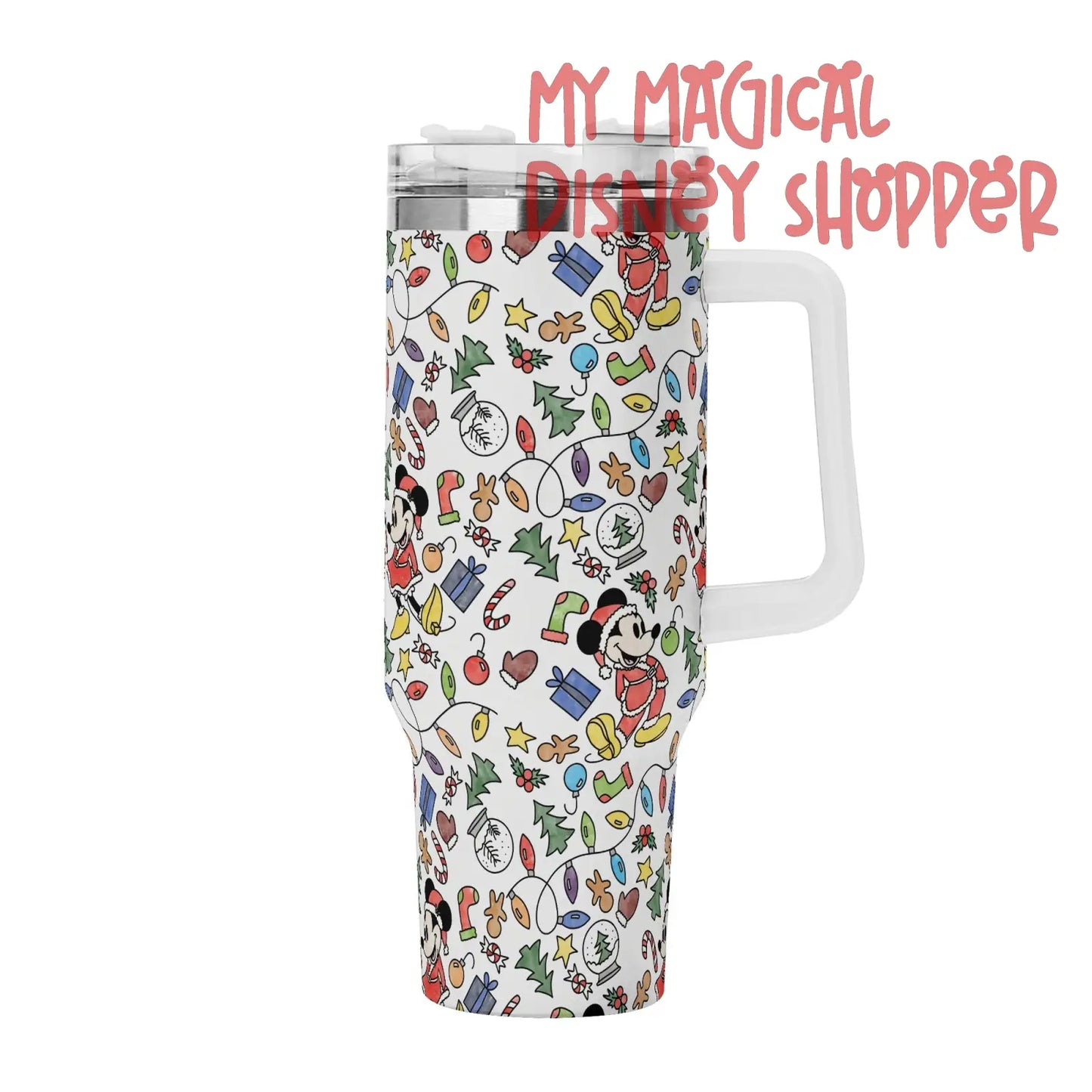 My Magical Christmas Mouse 40oz Stainless Steel Tumbler Gift With White Handle and Straw