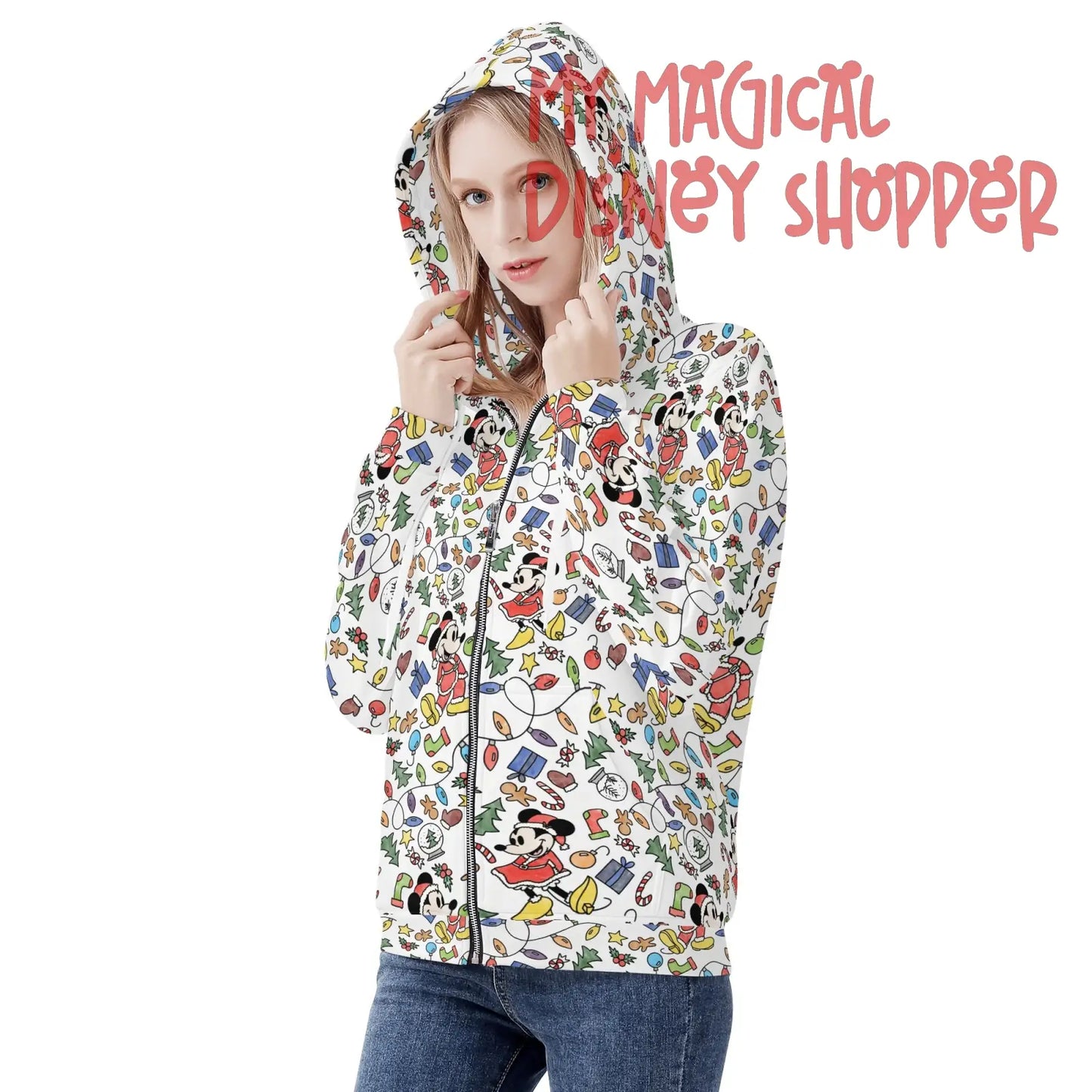 My Magical Christmas Mouse Womens All Over Print Classic Zip Up Hoodie Warm Jacket