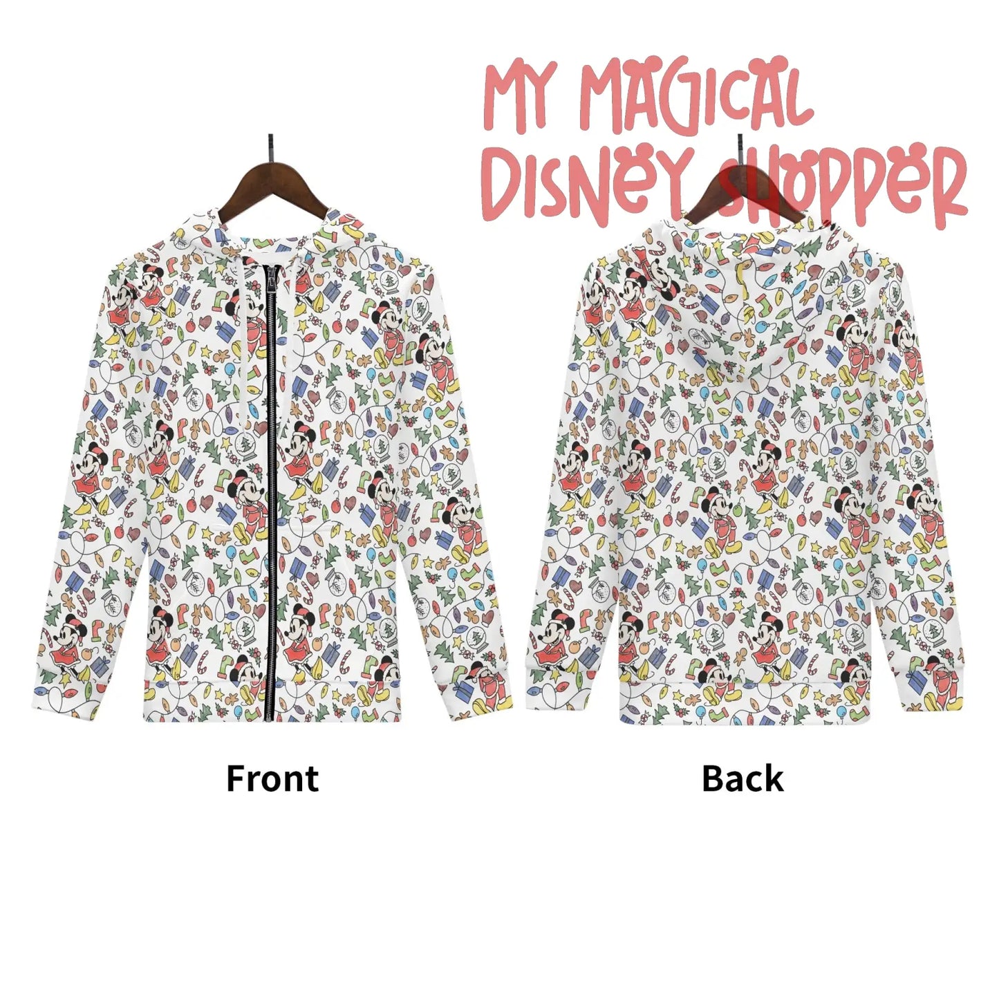 My Magical Christmas Mouse Womens All Over Print Classic Zip Up Hoodie Warm Jacket