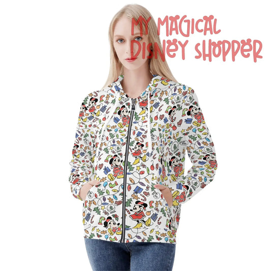My Magical Christmas Mouse Womens All Over Print Classic Zip Up Hoodie Warm Jacket