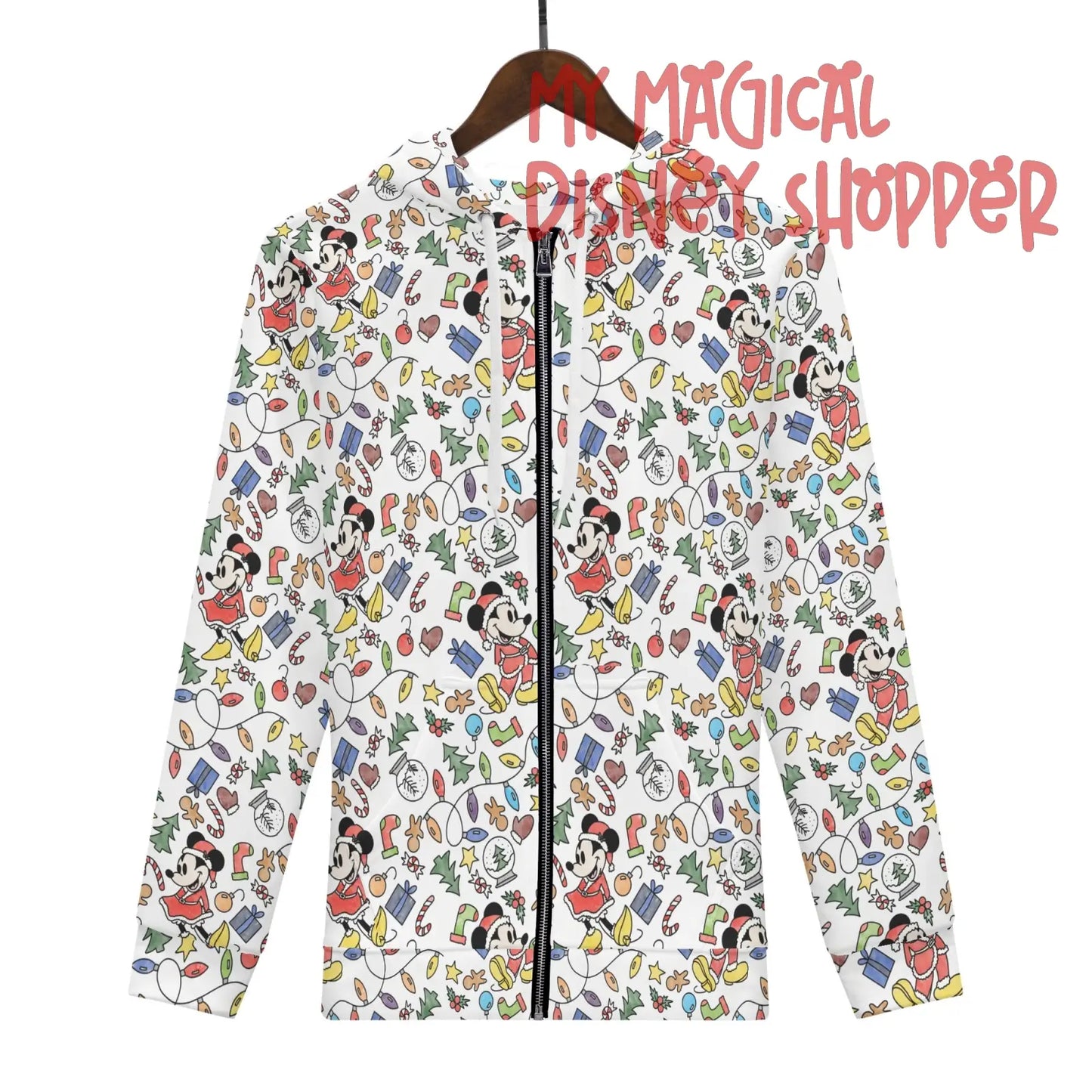 My Magical Christmas Mouse Womens All Over Print Classic Zip Up Hoodie Warm Jacket
