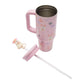 My Magical WDW Shopper pink stainless steel travel tumbler with Mickey and Minnie ghost print and Minnie straw cap