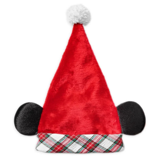 Mickey Mouse Holiday Plaid Disney Santa Hat W/ Mouse Ears