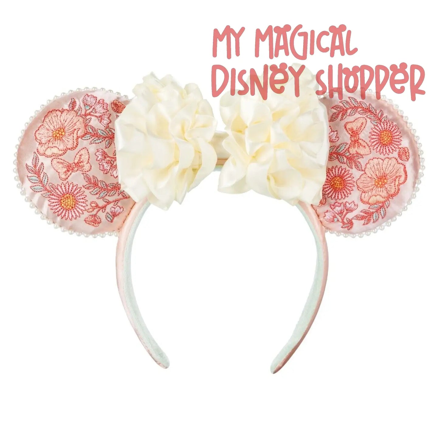 Peach Regency Ruffles Embroidered Minnie Mouse Now Ears Headband