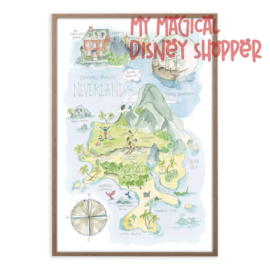 Peter Pan's Neverland Watercolor Story Map Print
