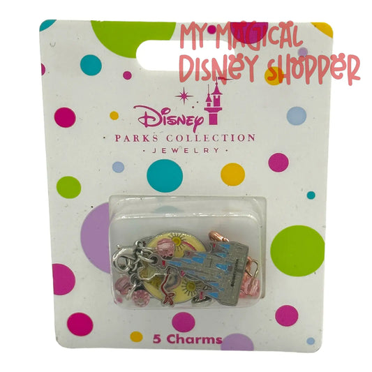 Disney Park Collection 5 Charm Set - Cinderlla Castle, Forky, Monorail, Small World Clock, Minnie Ears