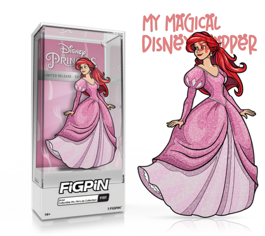 Disney Parks Figpin The Little Mermaid Ariel (Pink Dress) with Glitter