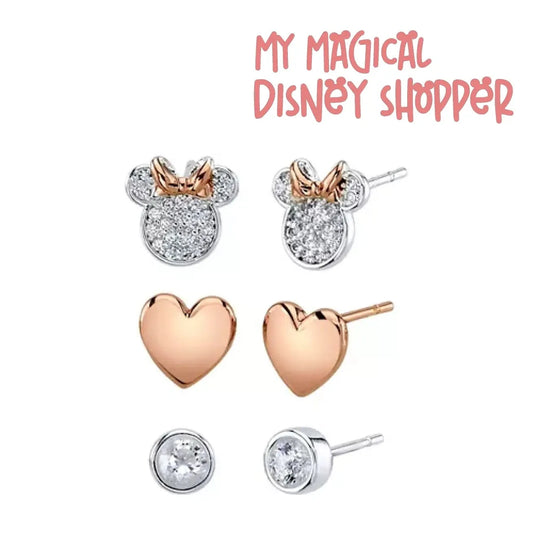I Love Minnie Fine Silver Plated Set of 3 Rose Gold Earrings