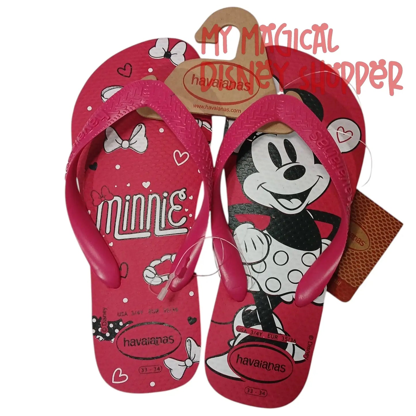Pink Havaianas Kids Minnie Mouse Flip Flops- Youth US 3/4