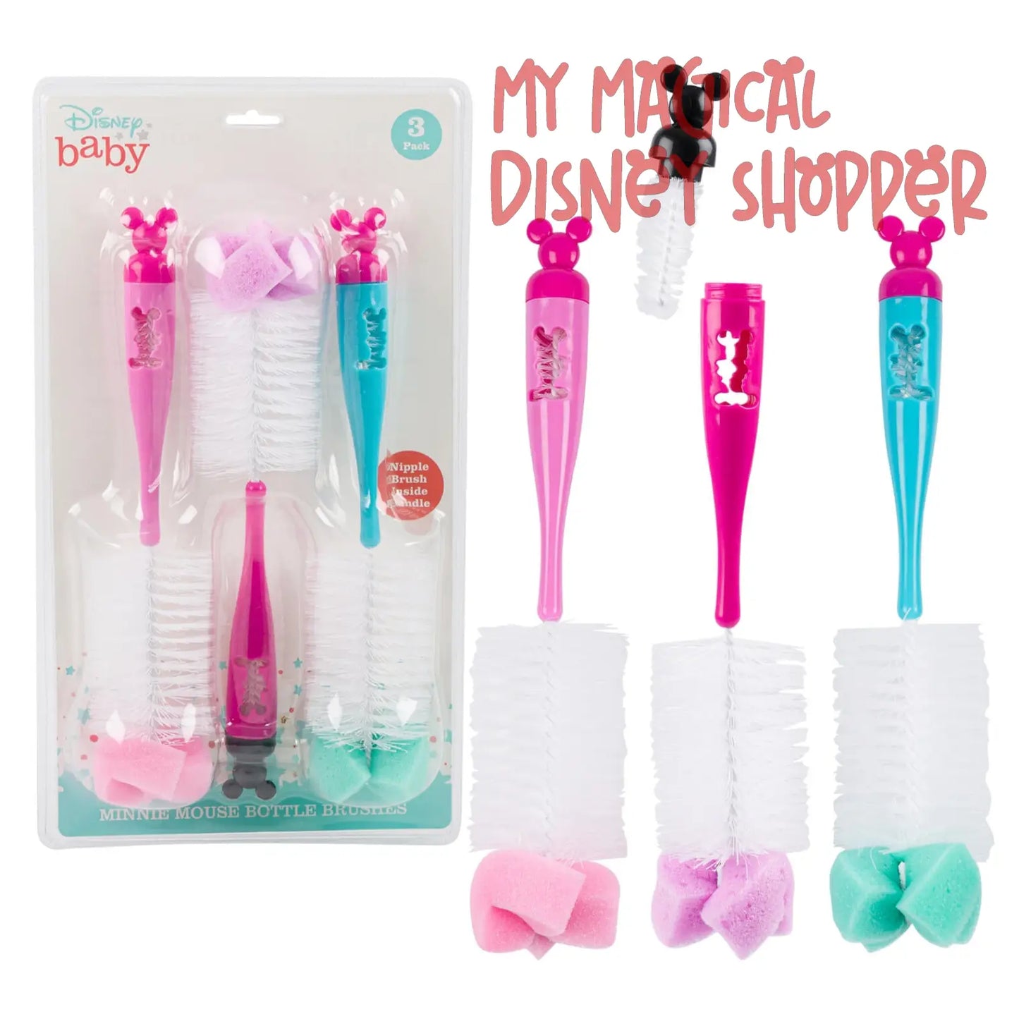Pink Mickey Mouse Bottle Brush - 3 Pieces