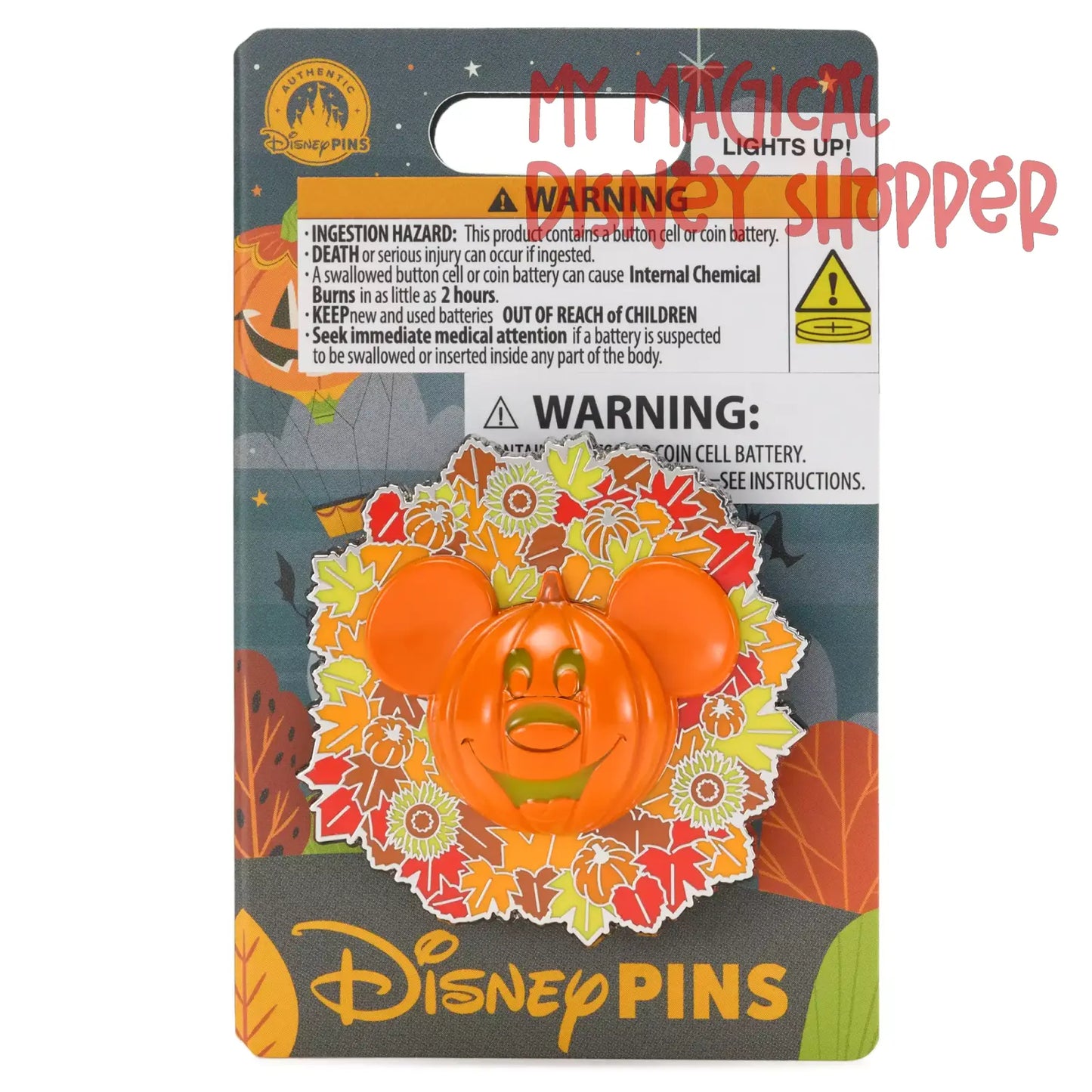 *Pink Price*Mickey Mouse Light-Up Jack-O'-Lantern Wreath Pin