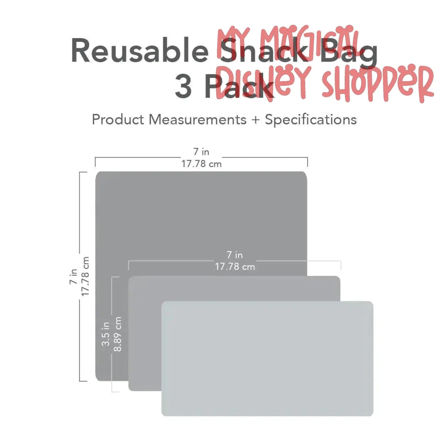 Princess Magic, Ariel, and Jasmine Reusable Snack Bag, 3-Pack