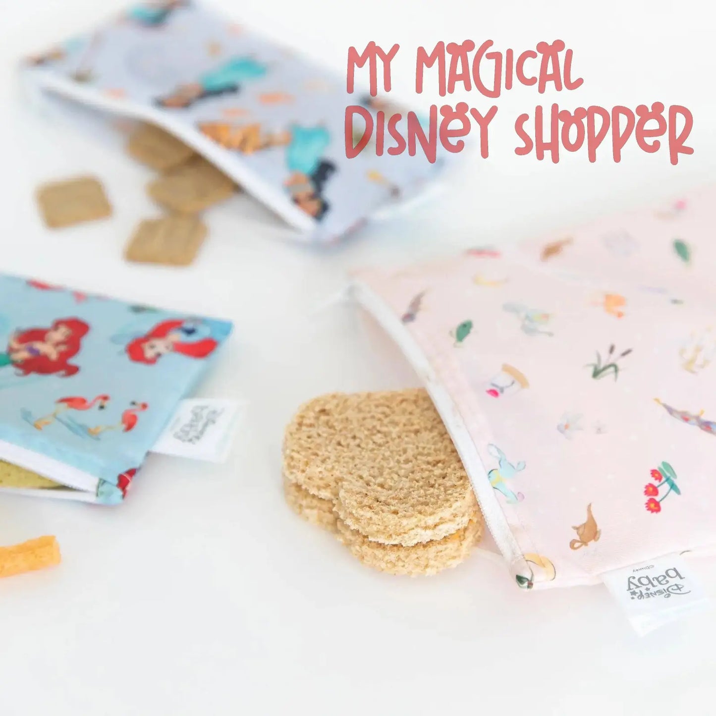 Princess Magic, Ariel, and Jasmine Reusable Snack Bag, 3-Pack