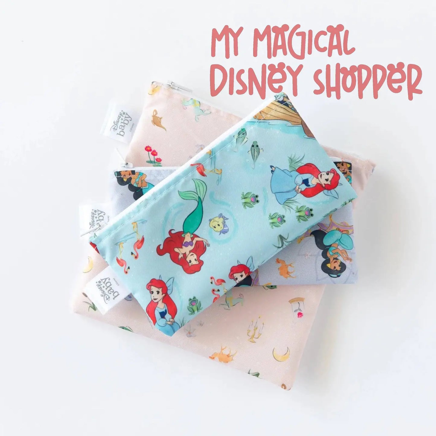 Princess Magic, Ariel, and Jasmine Reusable Snack Bag, 3-Pack