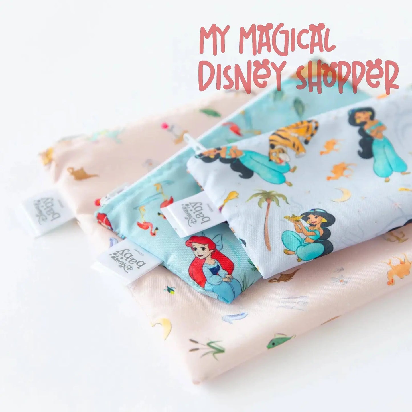 Princess Magic, Ariel, and Jasmine Reusable Snack Bag, 3-Pack