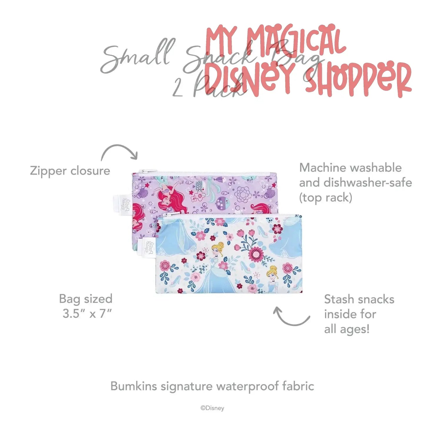 Princess Reusable Snack Bag, Small 2-Pack