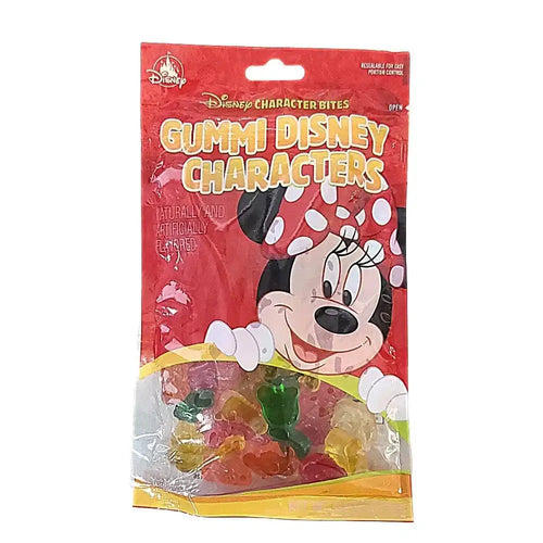 Red plastic pouch of Disney character gummy candies.