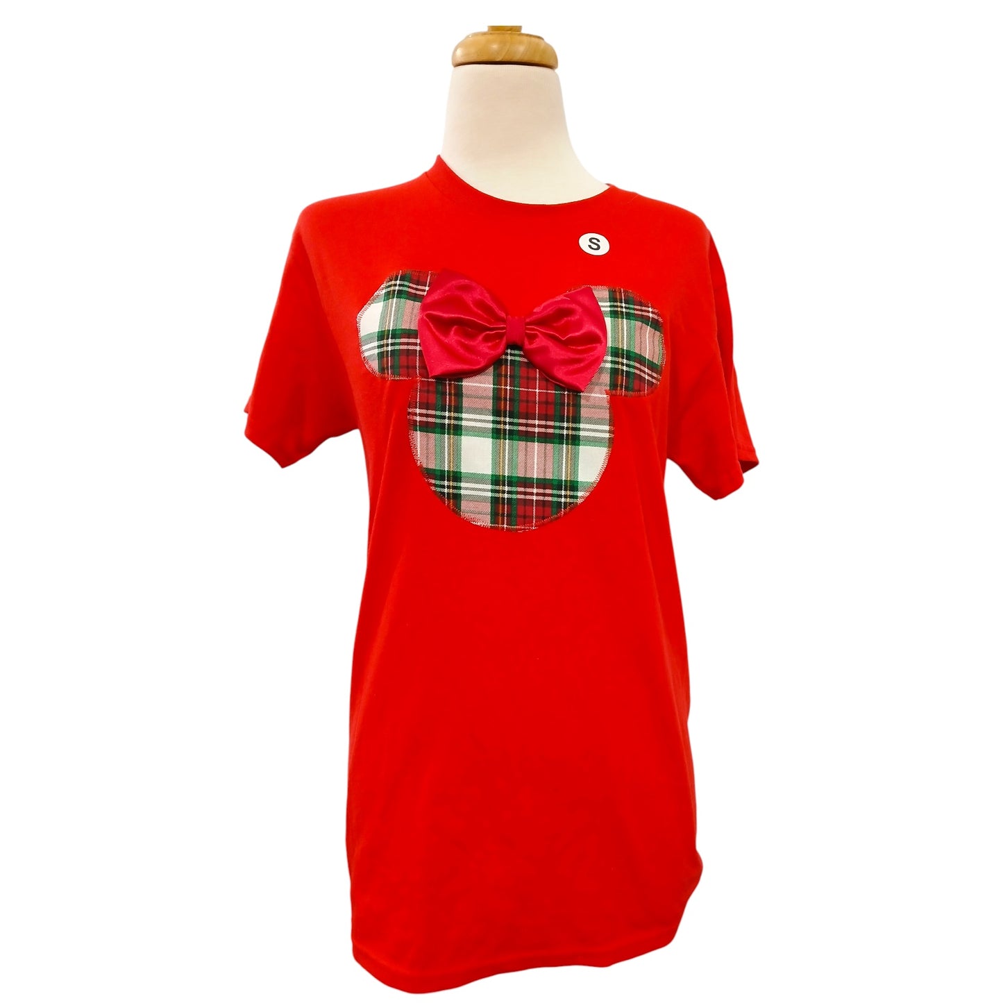 Red Plaid Minnie Mouse Head T-Shirt – Size Small ❤️🎀✨