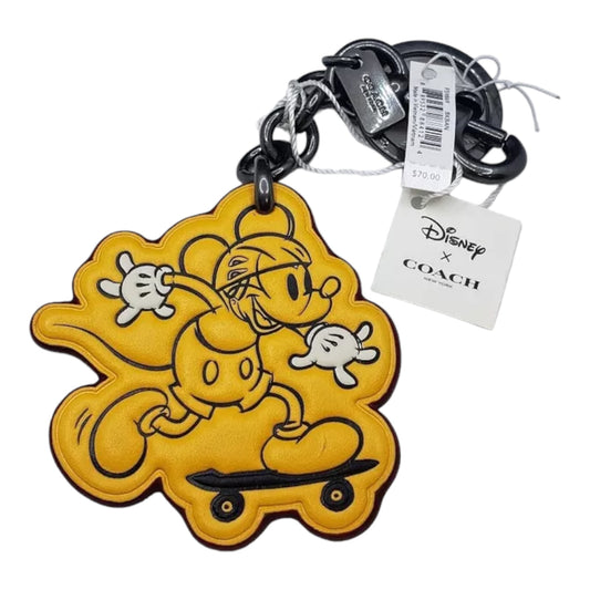 Disney X Coach New York Mickey Mouse Keychain Hangtag Saddle Charm Yellow Skate Board