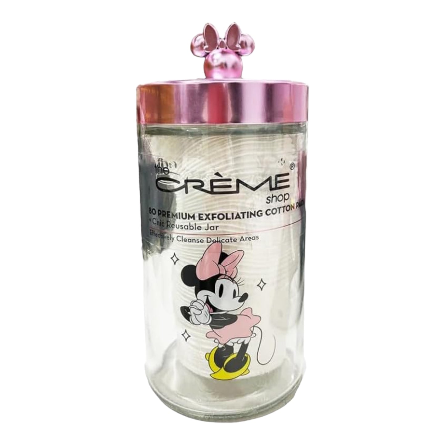 Minnie Mouse Reusable Glass Jar with Premium Exfoliating Cotton Pads - The Creme Shop x Disney