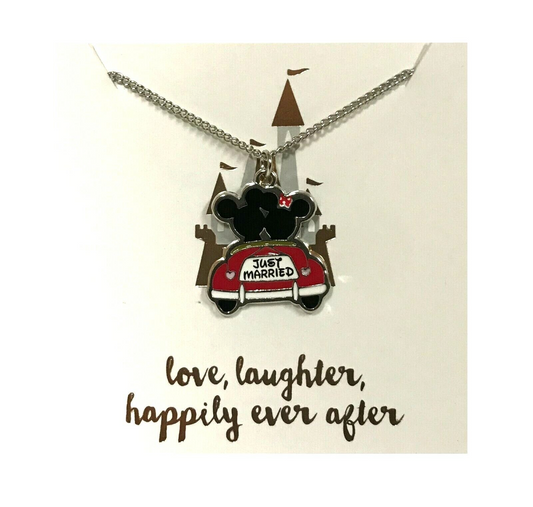 Just Married Mickey & Minnie Happily Ever After Necklace