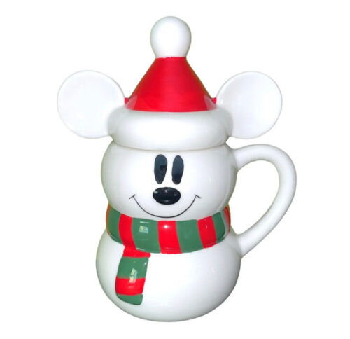 Mickey Mouse Snowman Mug With Santa Hat Topper Winter Holiday Christmas