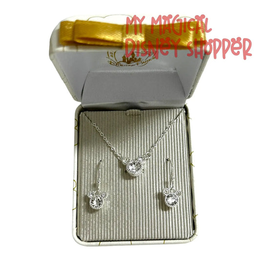 Silver Disney Necklace And Earring Set - Crystal Mickey Icon