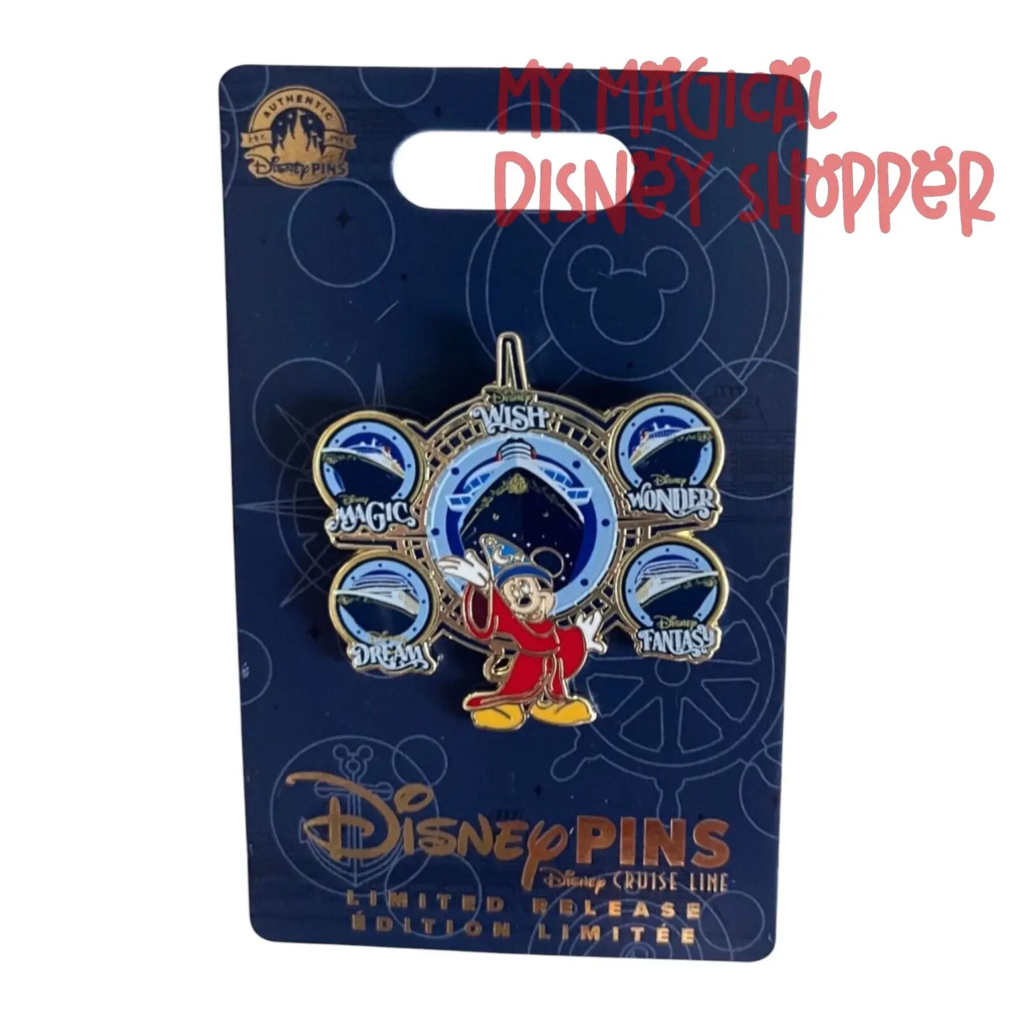 Sorcerer Mickey - Five Cruise Ships - Magic, Wonder, Dream, Fantasy, Wish Limited Edition Pin