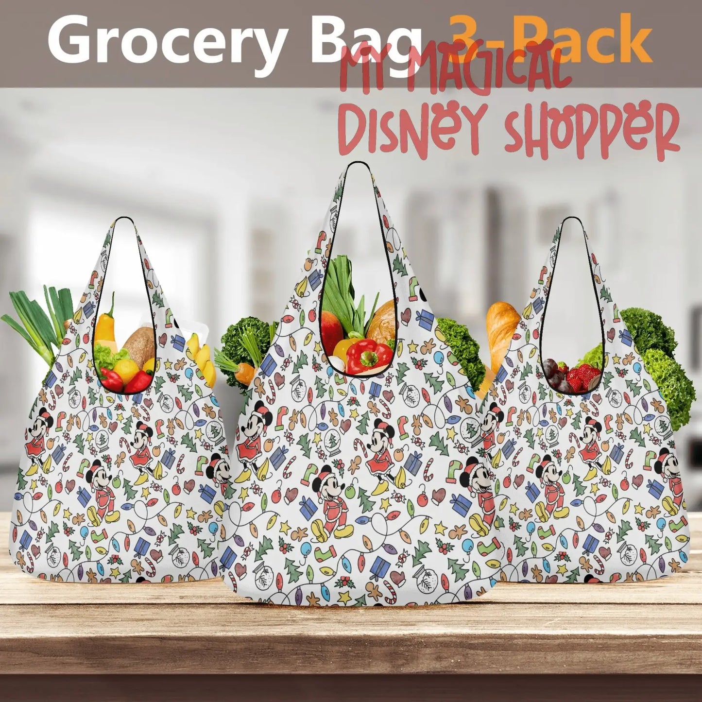 Very Merry Christmas Mouse 3 Pack of Grocery Bags