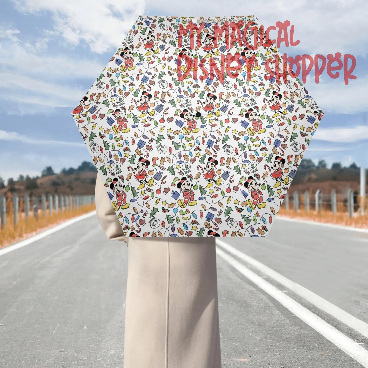 Very Merry Christmas Mouse Lightweight Auto Open & Close Umbrella Printing Outside