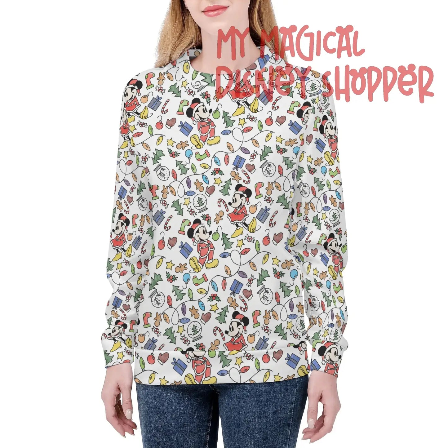 Very Merry Christmas Mouse Womens All Over Print Crew Neck Streetwear Sweatshirt
