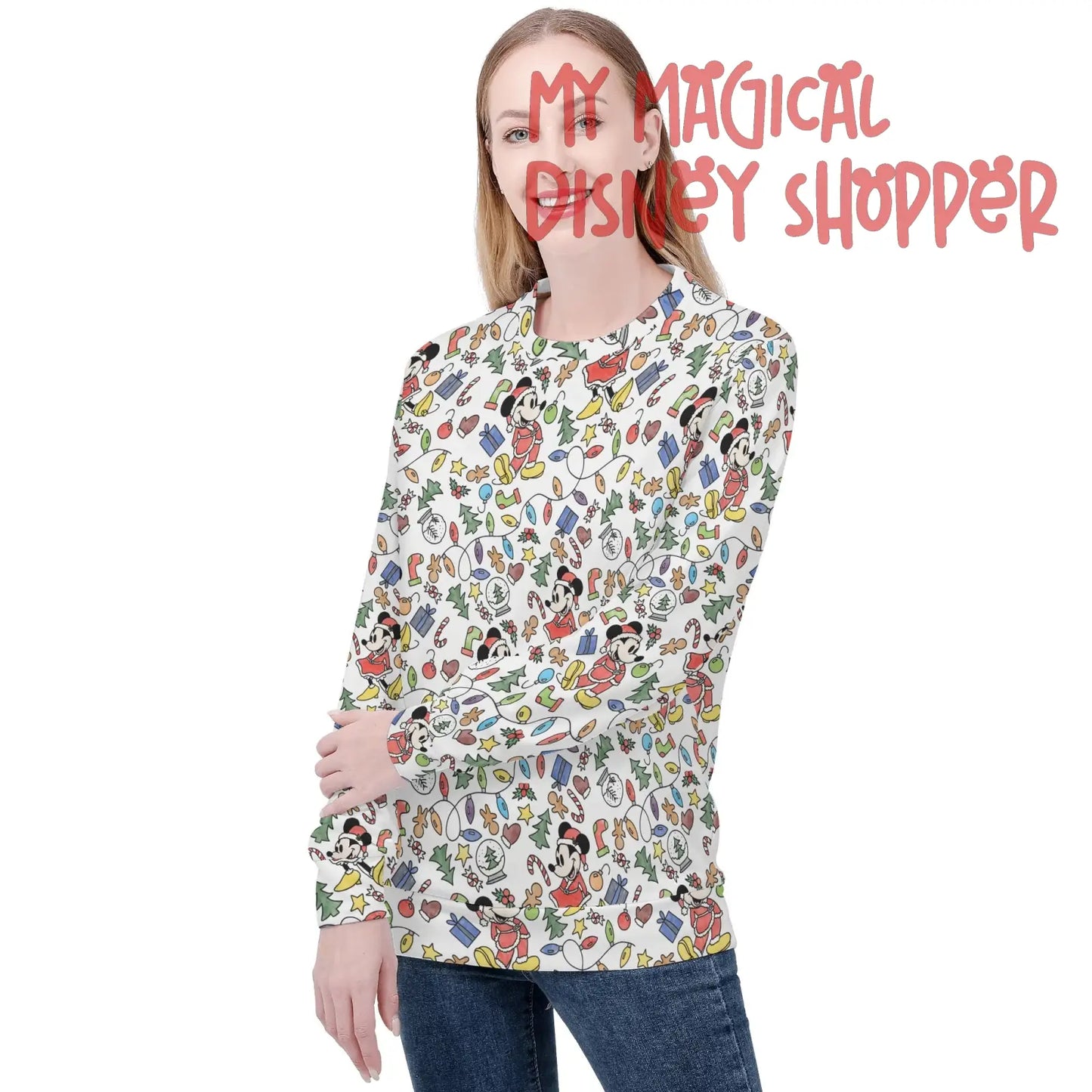 Very Merry Christmas Mouse Womens All Over Print Crew Neck Streetwear Sweatshirt