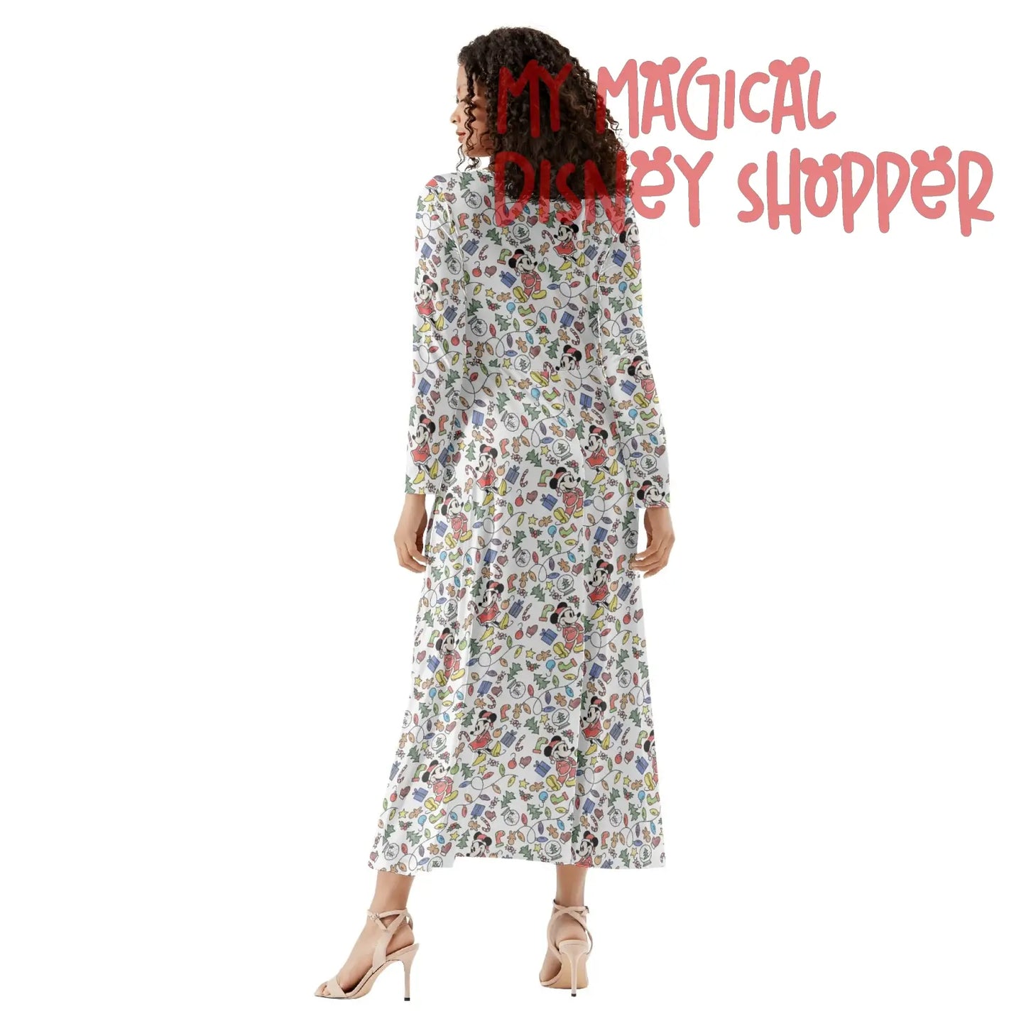 Very Merry Christmas Mouse  Womens Long Sleeves Flowy Long Dress