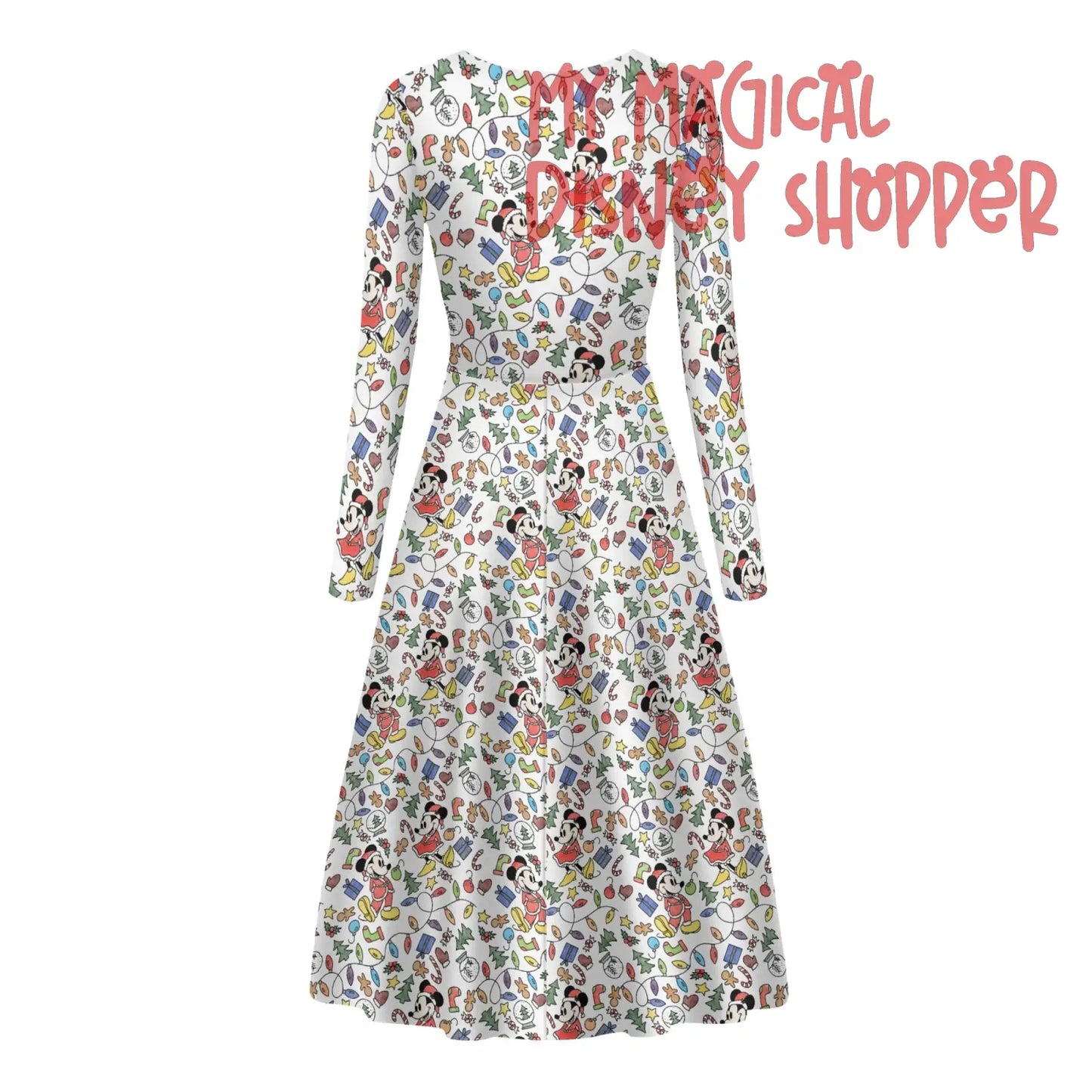 Very Merry Christmas Mouse  Womens Long Sleeves Flowy Long Dress