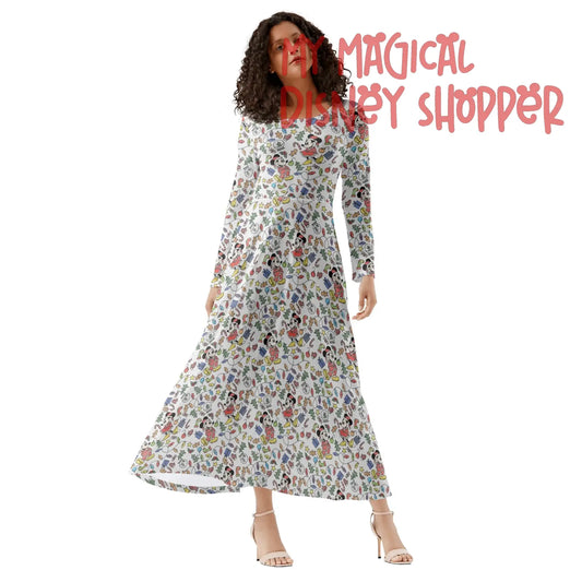 Very Merry Christmas Mouse  Womens Long Sleeves Flowy Long Dress