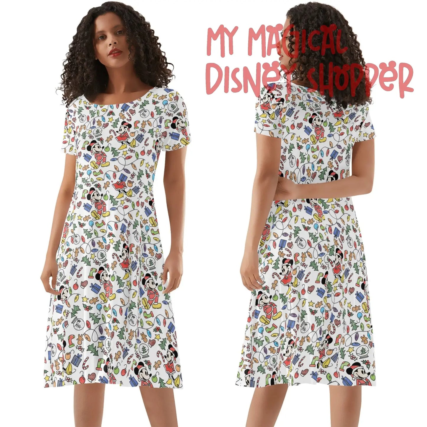 Very Merry Christmas Mouse Womens Short Sleeve Ruffle Dress