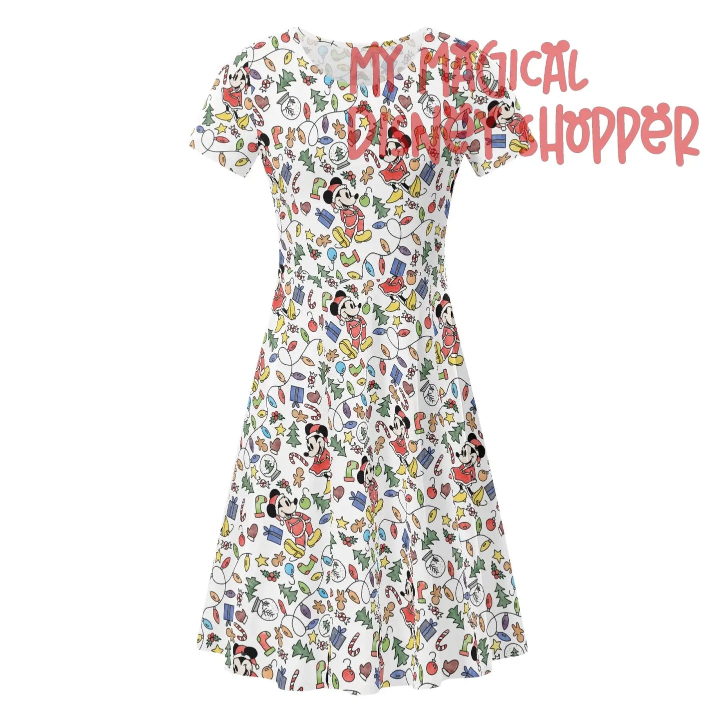 Very Merry Christmas Mouse Womens Short Sleeve Ruffle Dress