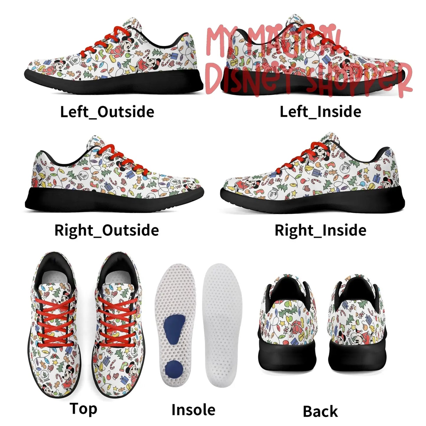 Very Merry Christmas Party Mouse Adults Soft EVA & Jersey Fleece Fabric for Flat Tennis Shoes Athletic Shoes