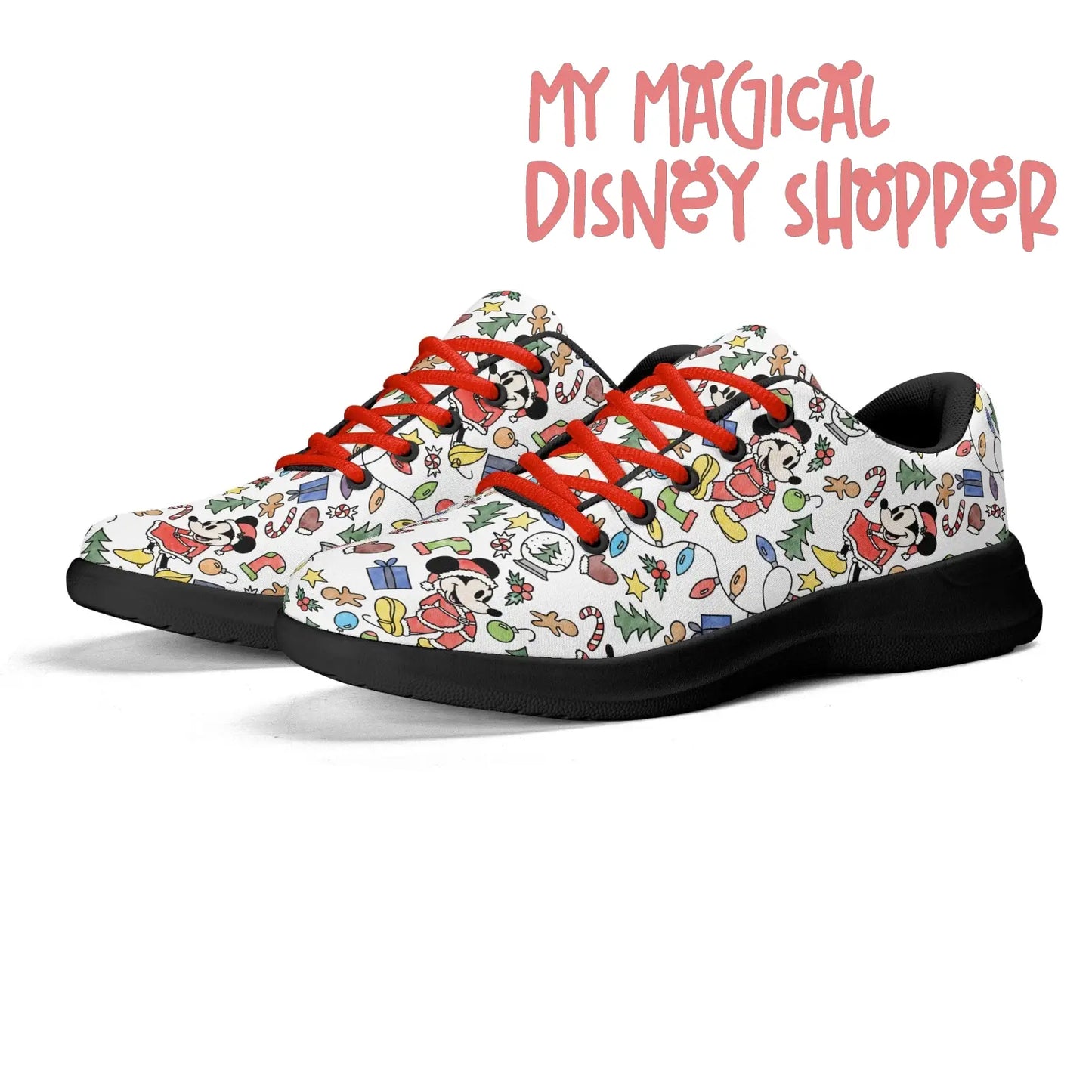 Very Merry Christmas Party Mouse Adults Soft EVA & Jersey Fleece Fabric for Flat Tennis Shoes Athletic Shoes