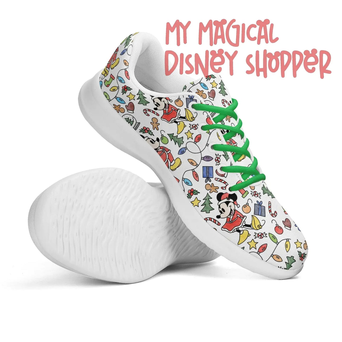 Very Merry Christmas Party Mouse Adults Soft EVA & Jersey Fleece Fabric for Flat Tennis Shoes Athletic Shoes