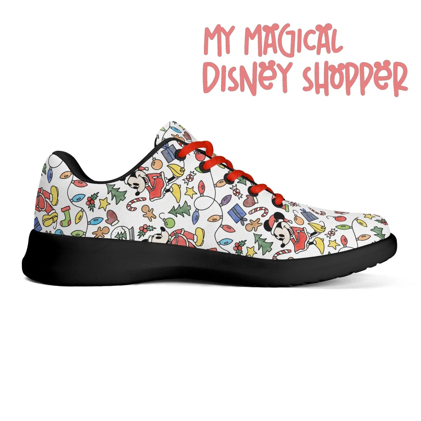 Very Merry Christmas Party Mouse Adults Soft EVA & Jersey Fleece Fabric for Flat Tennis Shoes Athletic Shoes
