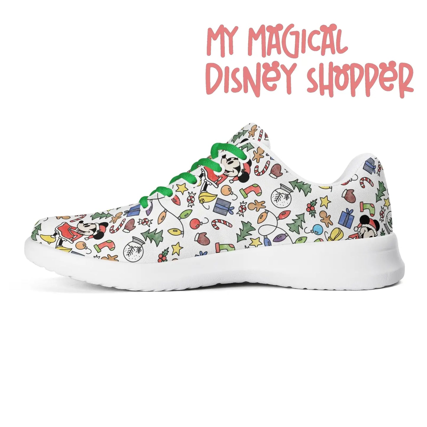 Very Merry Christmas Party Mouse Adults Soft EVA & Jersey Fleece Fabric for Flat Tennis Shoes Athletic Shoes