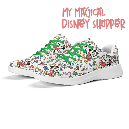 Very Merry Christmas Party Mouse Adults Soft EVA & Jersey Fleece Fabric for Flat Tennis Shoes Athletic Shoes